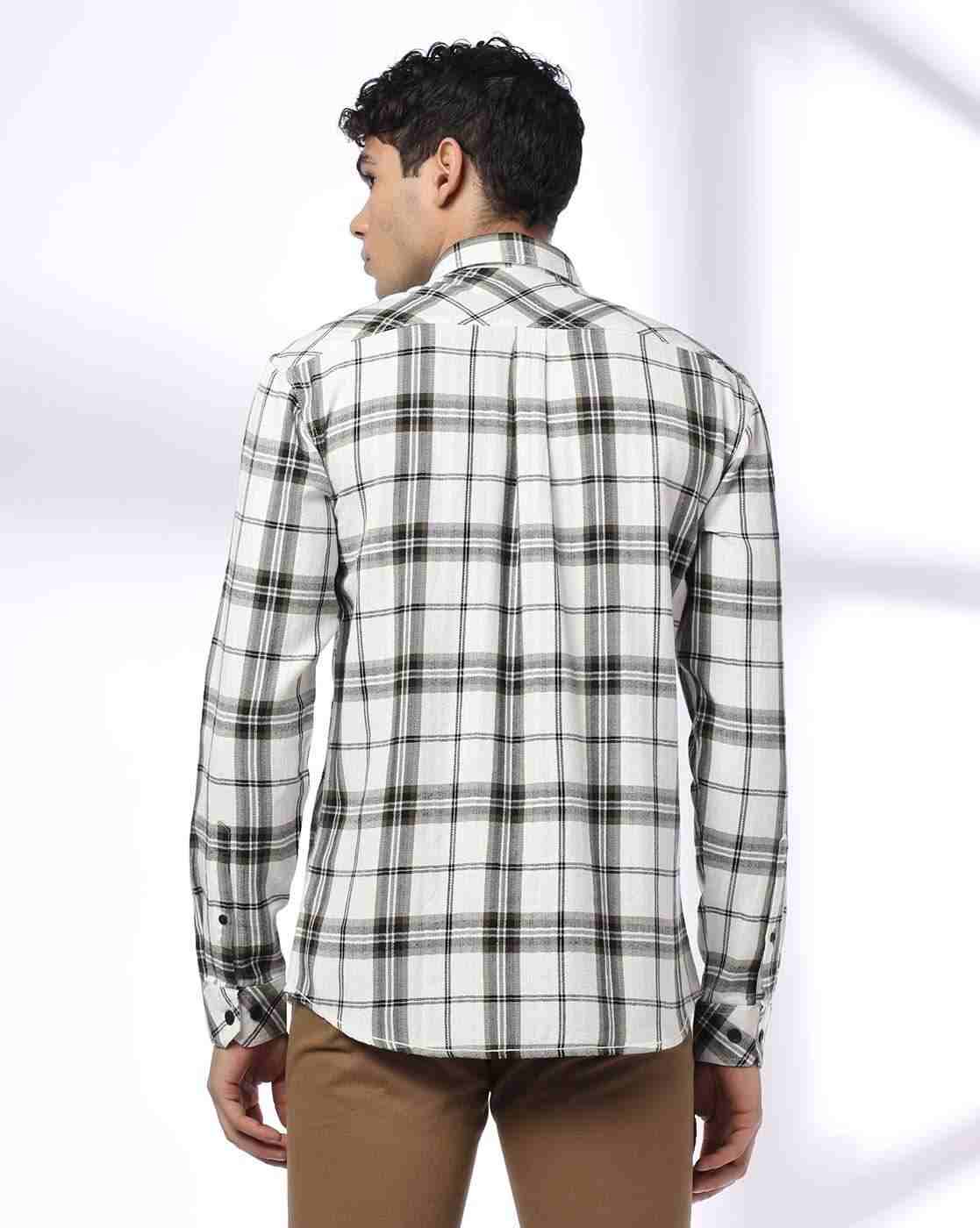 JOHN PLAYERS JEANS | Men Checked Slim Fit Shirt with Patch Pocket|2