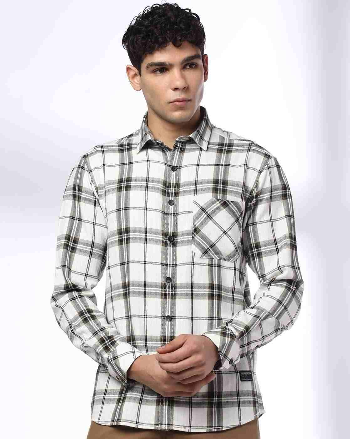 JOHN PLAYERS JEANS | Men Checked Slim Fit Shirt with Patch Pocket|3