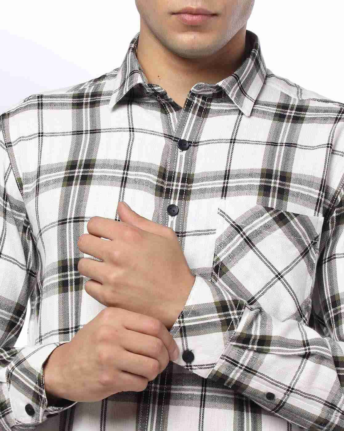 JOHN PLAYERS JEANS | Men Checked Slim Fit Shirt with Patch Pocket|4