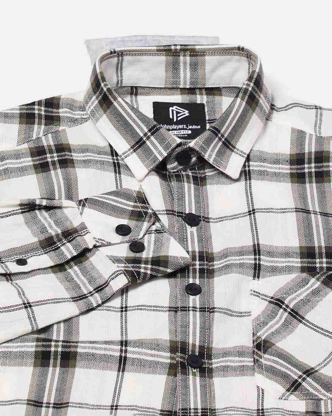 JOHN PLAYERS JEANS | Men Checked Slim Fit Shirt with Patch Pocket|5