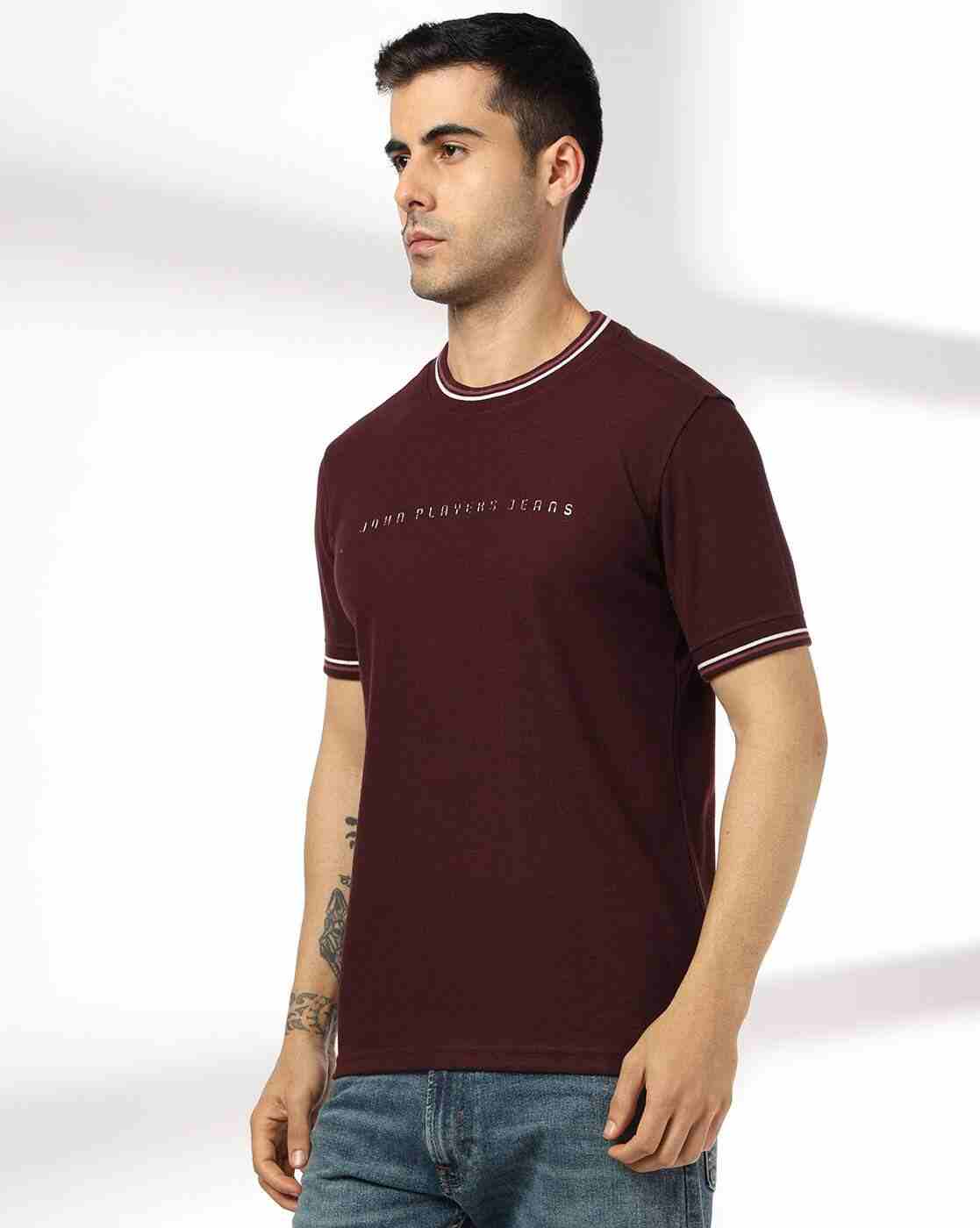 JOHN PLAYERS JEANS | Men Brand Print Slim Fit Crew-Neck T-Shirt|1