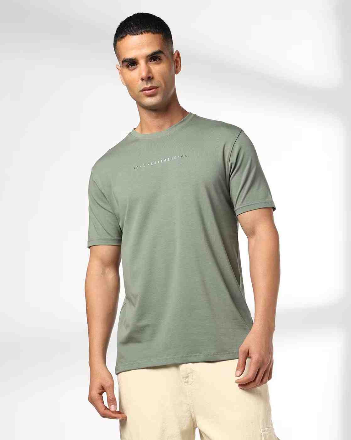 Men Slim Fit Crew-Neck T-Shirt with Logo Print