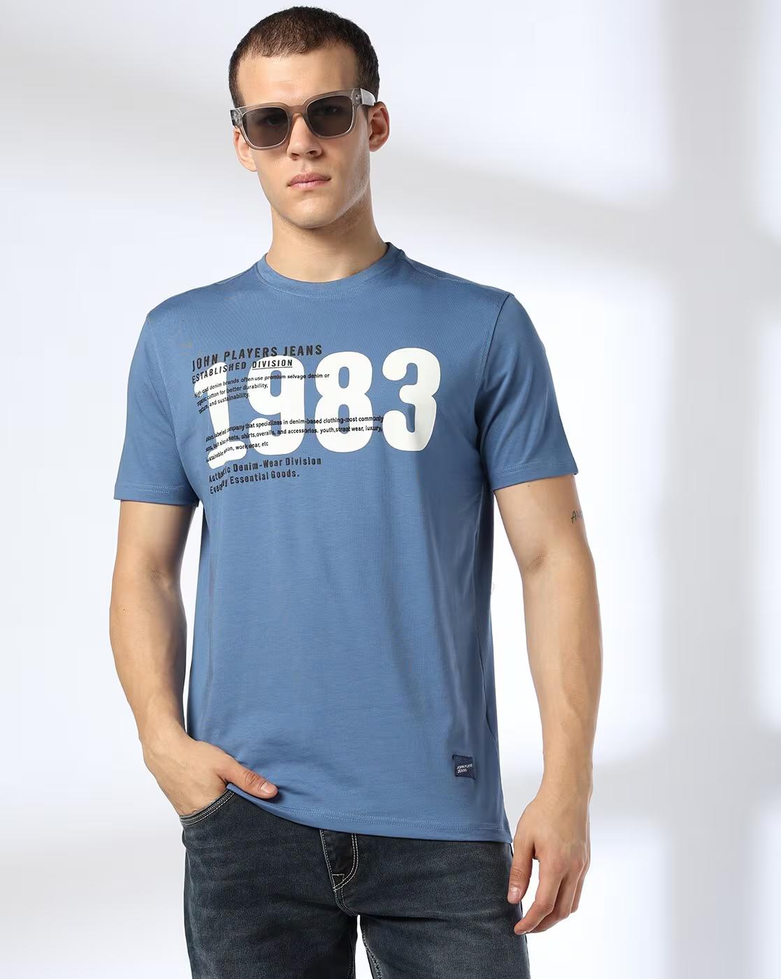 JOHN PLAYERS JEANS | Men Typographic Print Slim Fit Crew-Neck T-Shirt|0