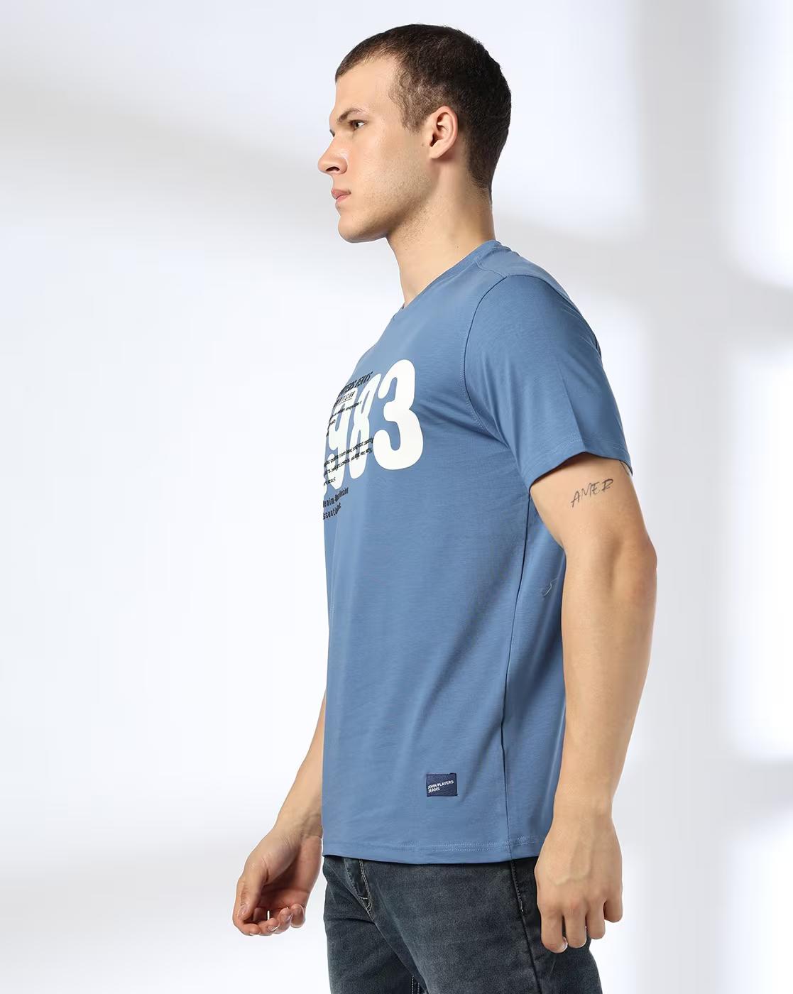 JOHN PLAYERS JEANS | Men Typographic Print Slim Fit Crew-Neck T-Shirt|1