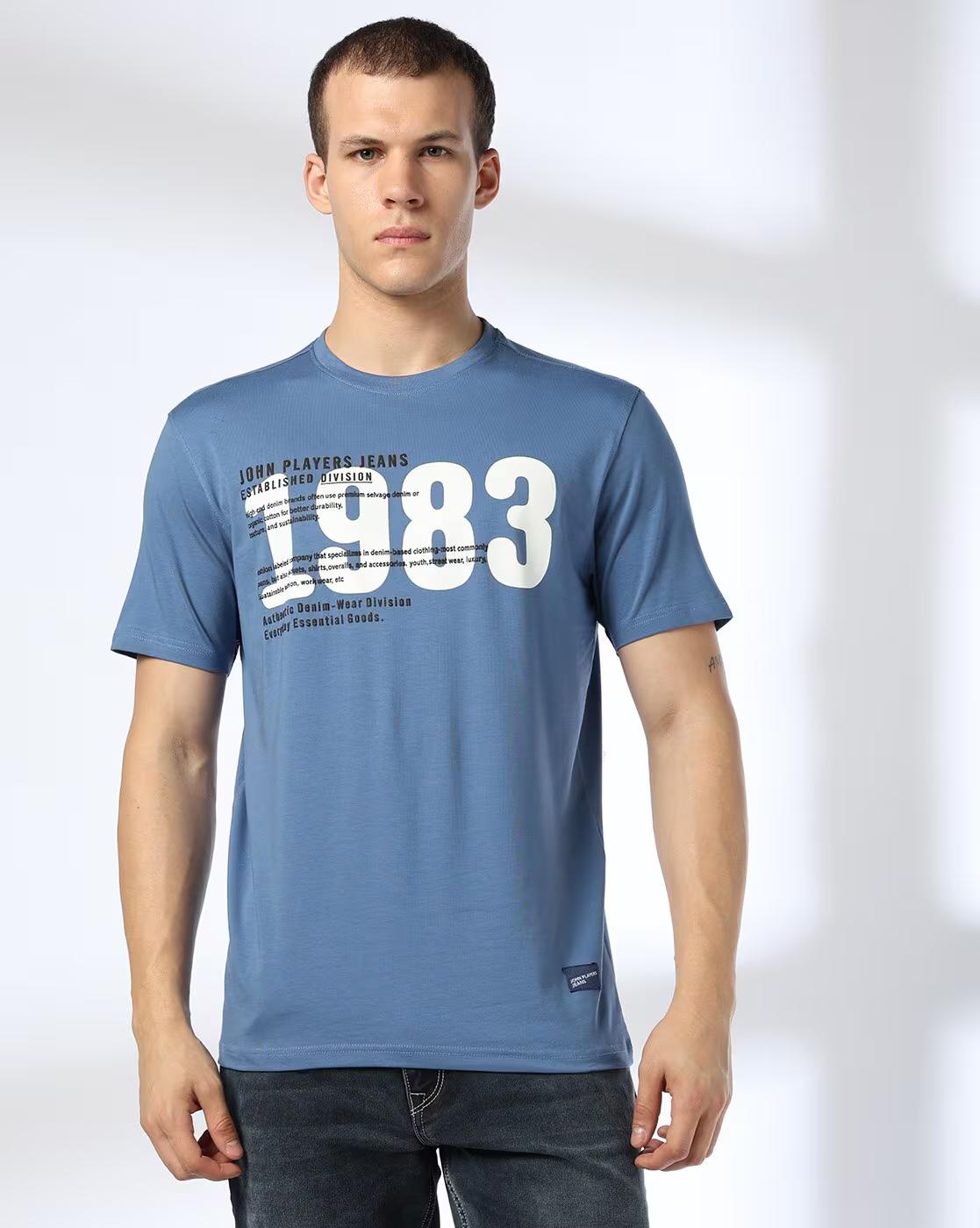 JOHN PLAYERS JEANS | Men Typographic Print Slim Fit Crew-Neck T-Shirt|3