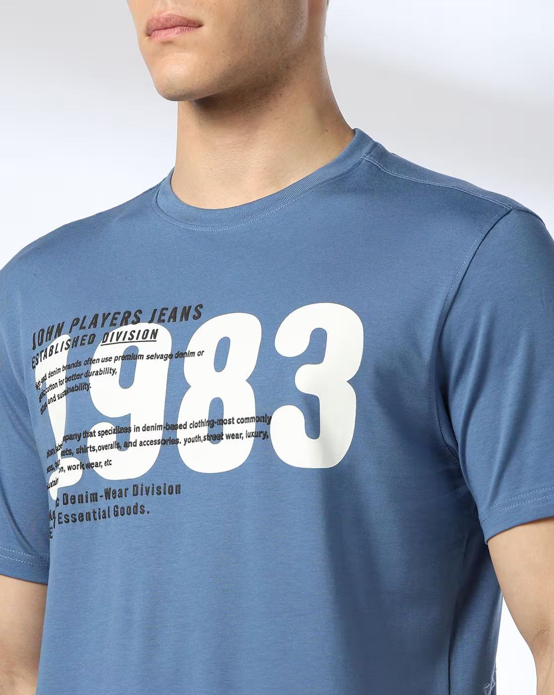 JOHN PLAYERS JEANS | Men Typographic Print Slim Fit Crew-Neck T-Shirt|4