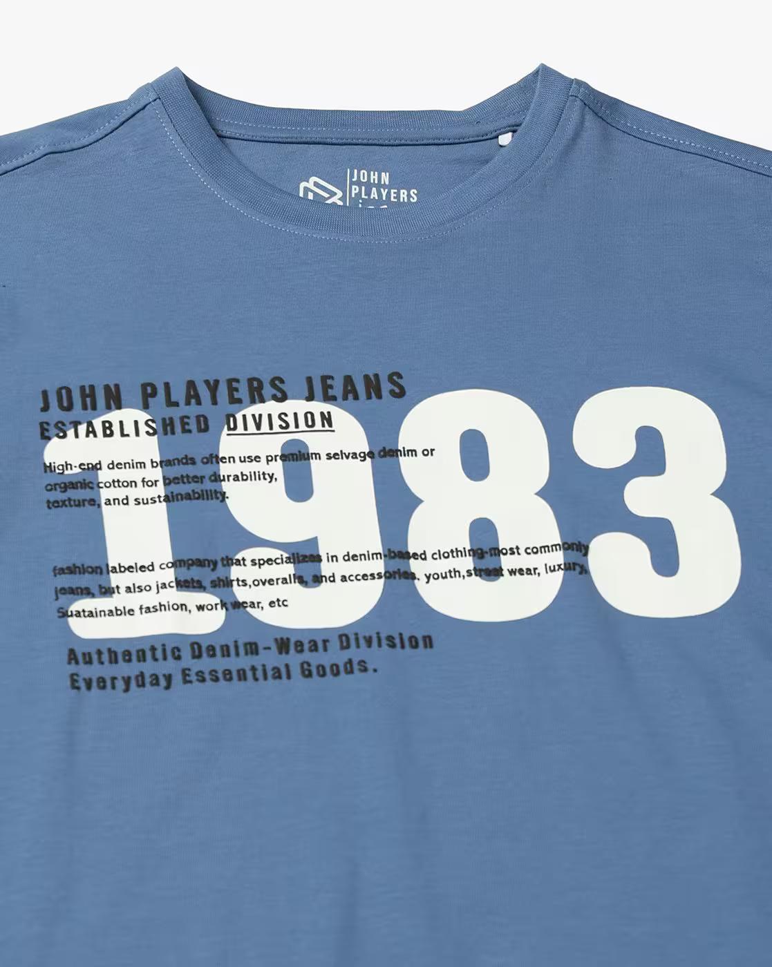 JOHN PLAYERS JEANS | Men Typographic Print Slim Fit Crew-Neck T-Shirt|5