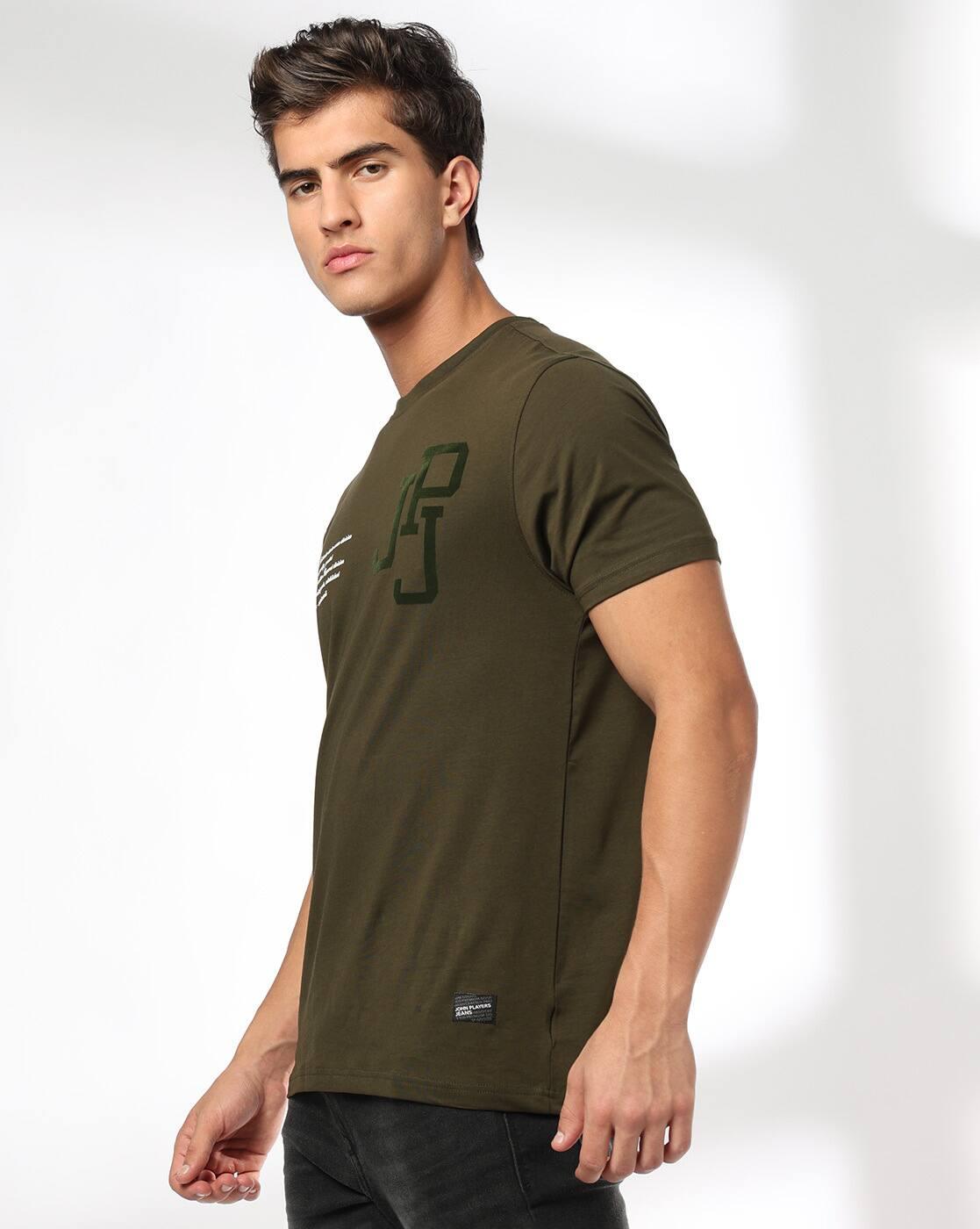 JOHN PLAYERS JEANS | Men Typographic Print Slim Fit Crew-Neck T-Shirt|1