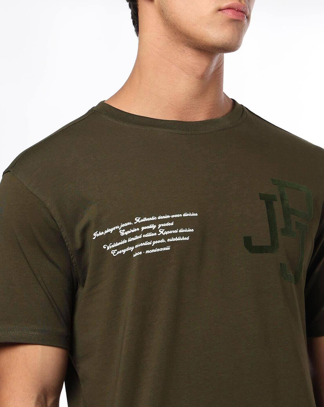 JOHN PLAYERS JEANS | Men Typographic Print Slim Fit Crew-Neck T-Shirt|4
