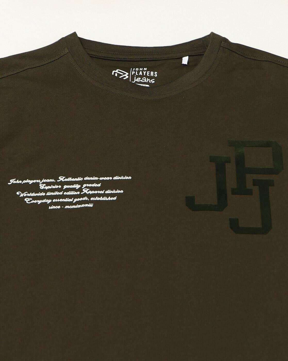 JOHN PLAYERS JEANS | Men Typographic Print Slim Fit Crew-Neck T-Shirt|5
