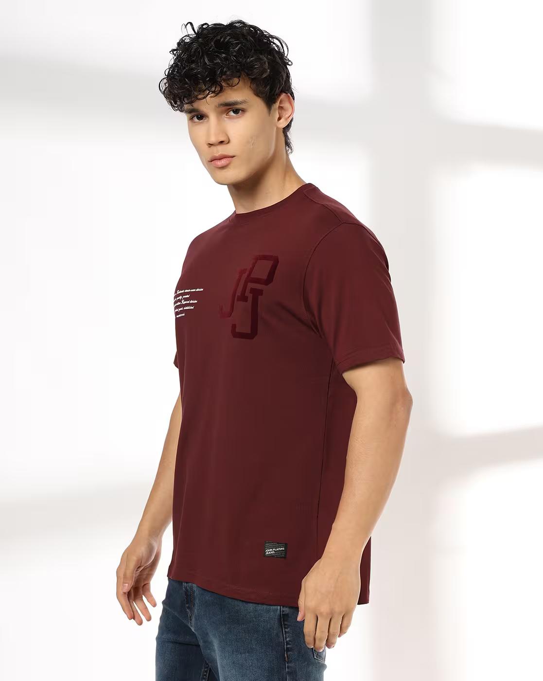 JOHN PLAYERS JEANS | Men Slim Fit Crew-Neck T-Shirt|1