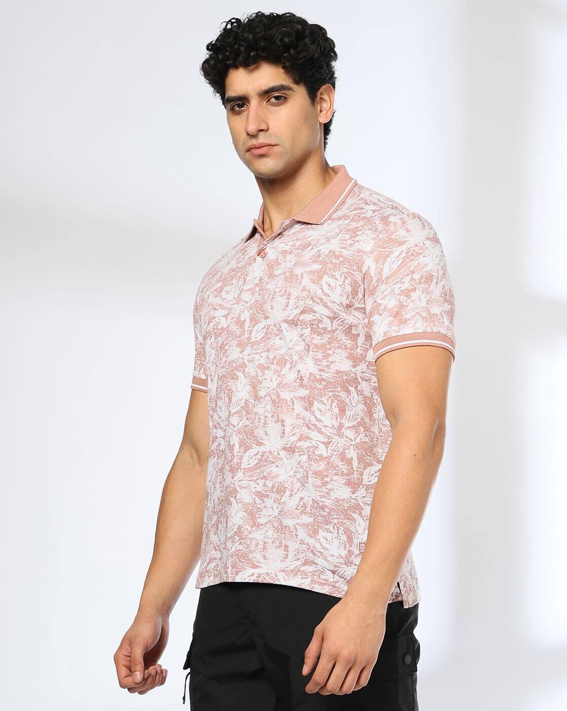 JOHN PLAYERS JEANS | Men Leaf Print Slim Fit Polo T-Shirt|1