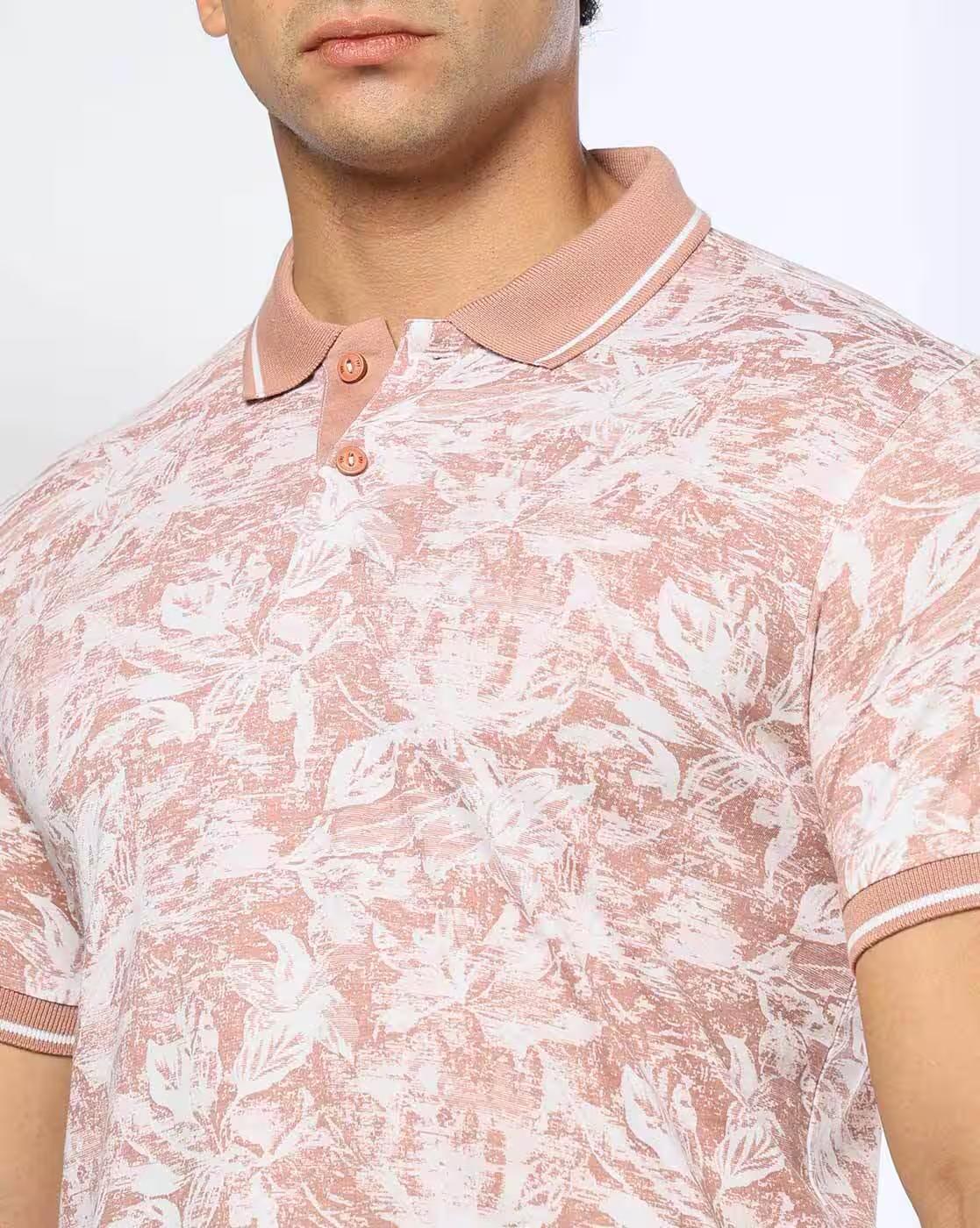 JOHN PLAYERS JEANS | Men Leaf Print Slim Fit Polo T-Shirt|3