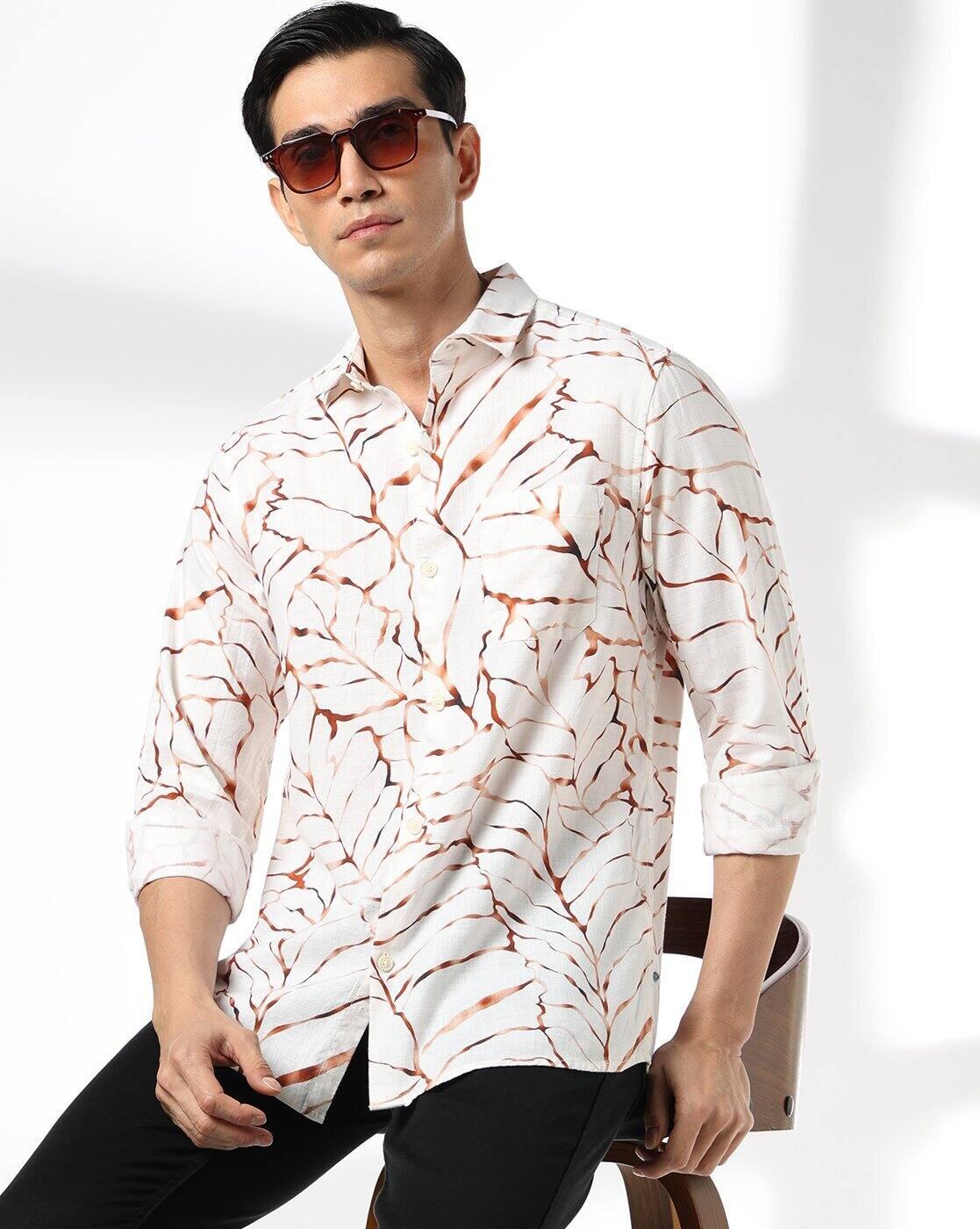 JOHN PLAYERS JEANS | Men Geometric Print Slim Fit Cotton Shirt with Patch Pocket|0