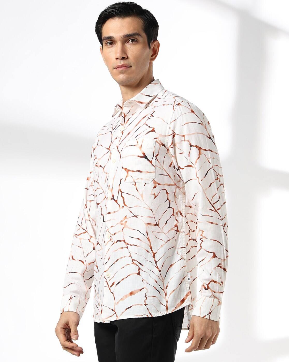 JOHN PLAYERS JEANS | Men Geometric Print Slim Fit Cotton Shirt with Patch Pocket|1