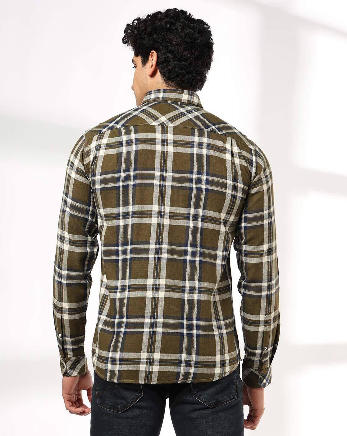 JOHN PLAYERS JEANS | Men Checked Slim Fit Shirt with Patch Pocket|2