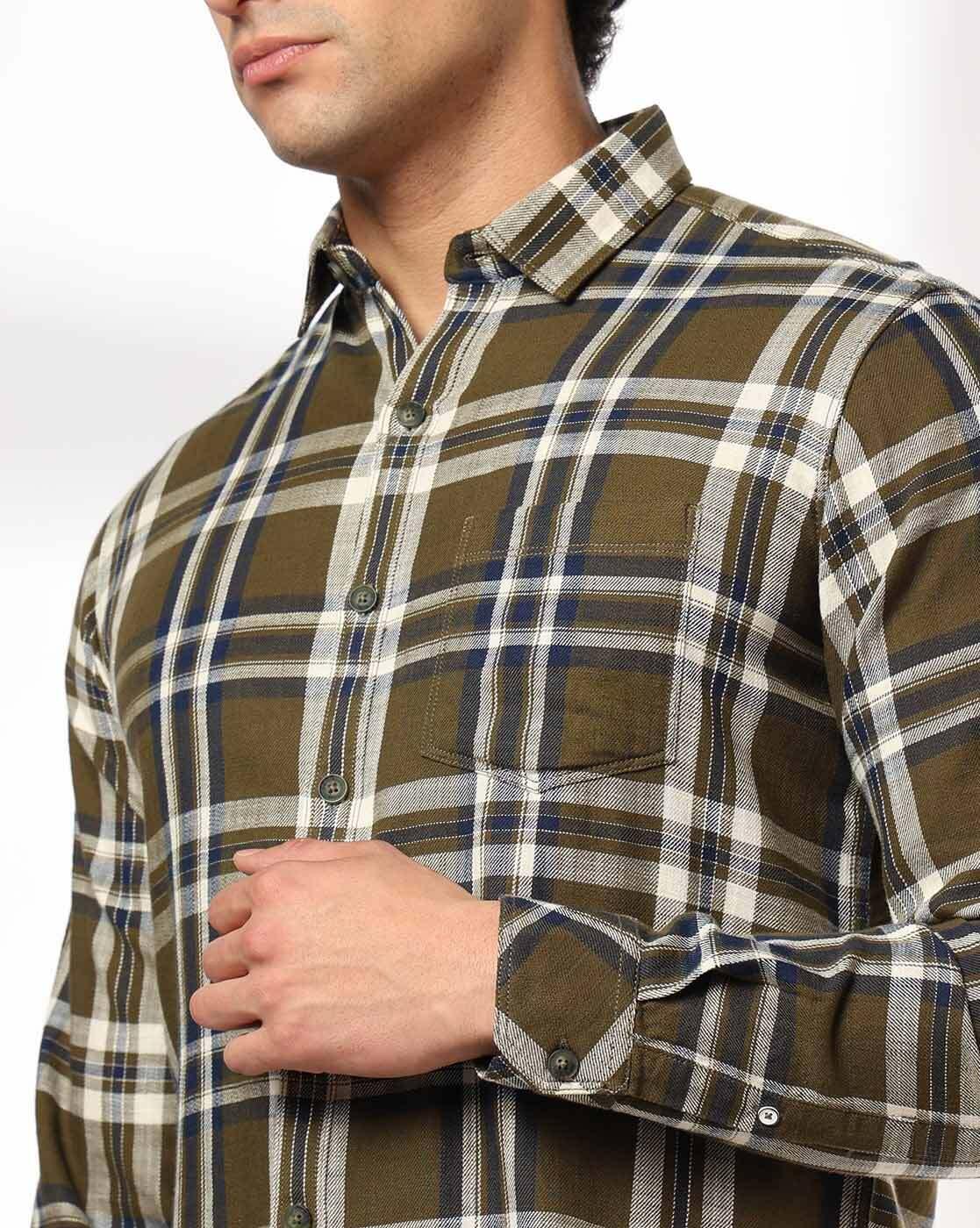 JOHN PLAYERS JEANS | Men Checked Slim Fit Shirt with Patch Pocket|4