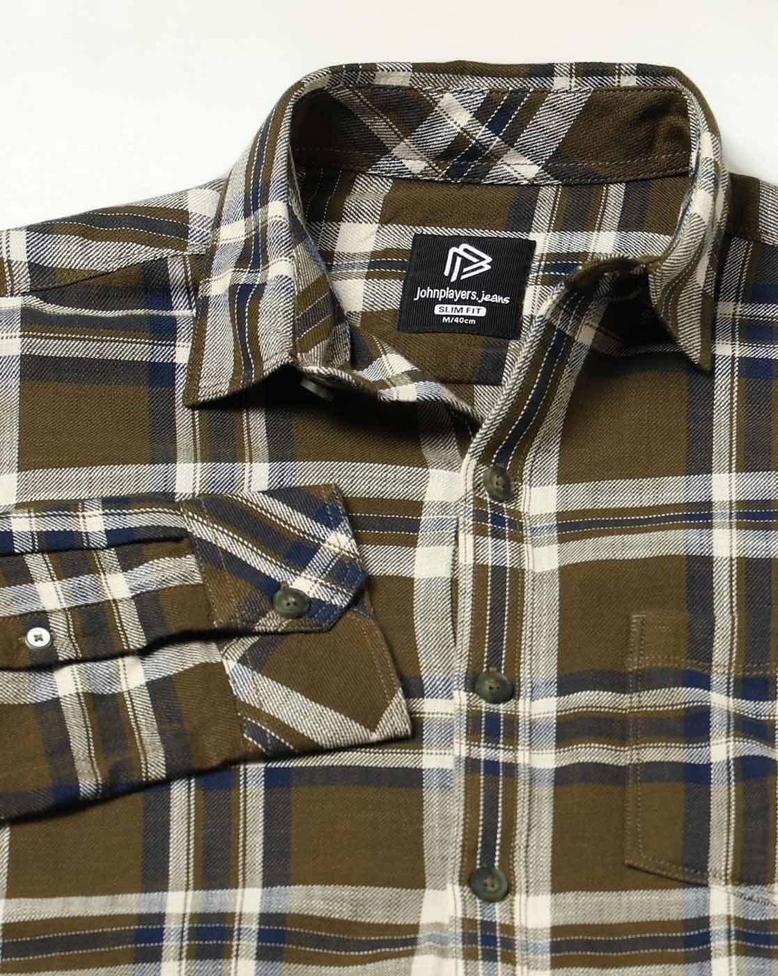 JOHN PLAYERS JEANS | Men Checked Slim Fit Shirt with Patch Pocket|5