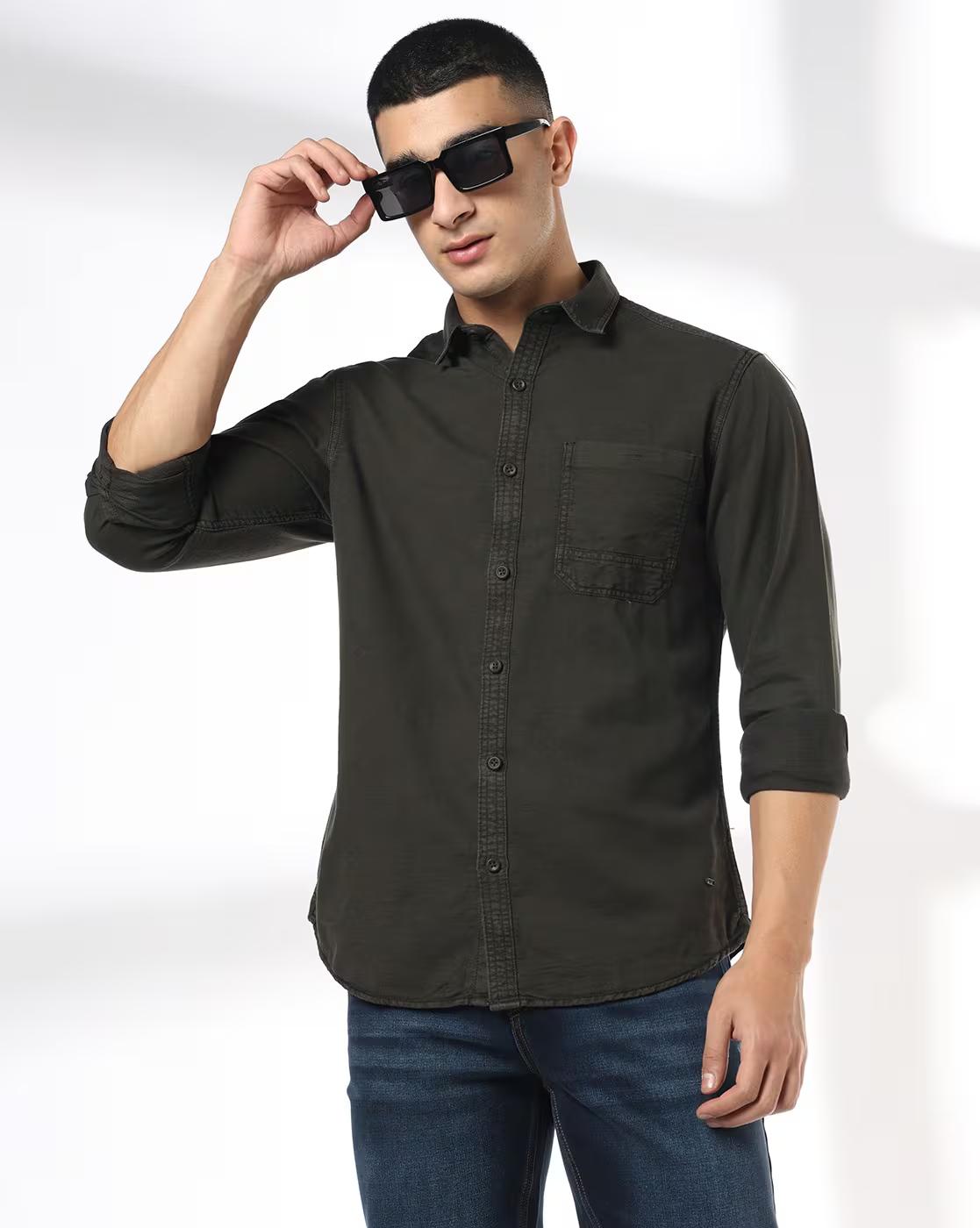 JOHN PLAYERS JEANS | Men Slim Fit Cotton Shirt with Patch Pocket|0