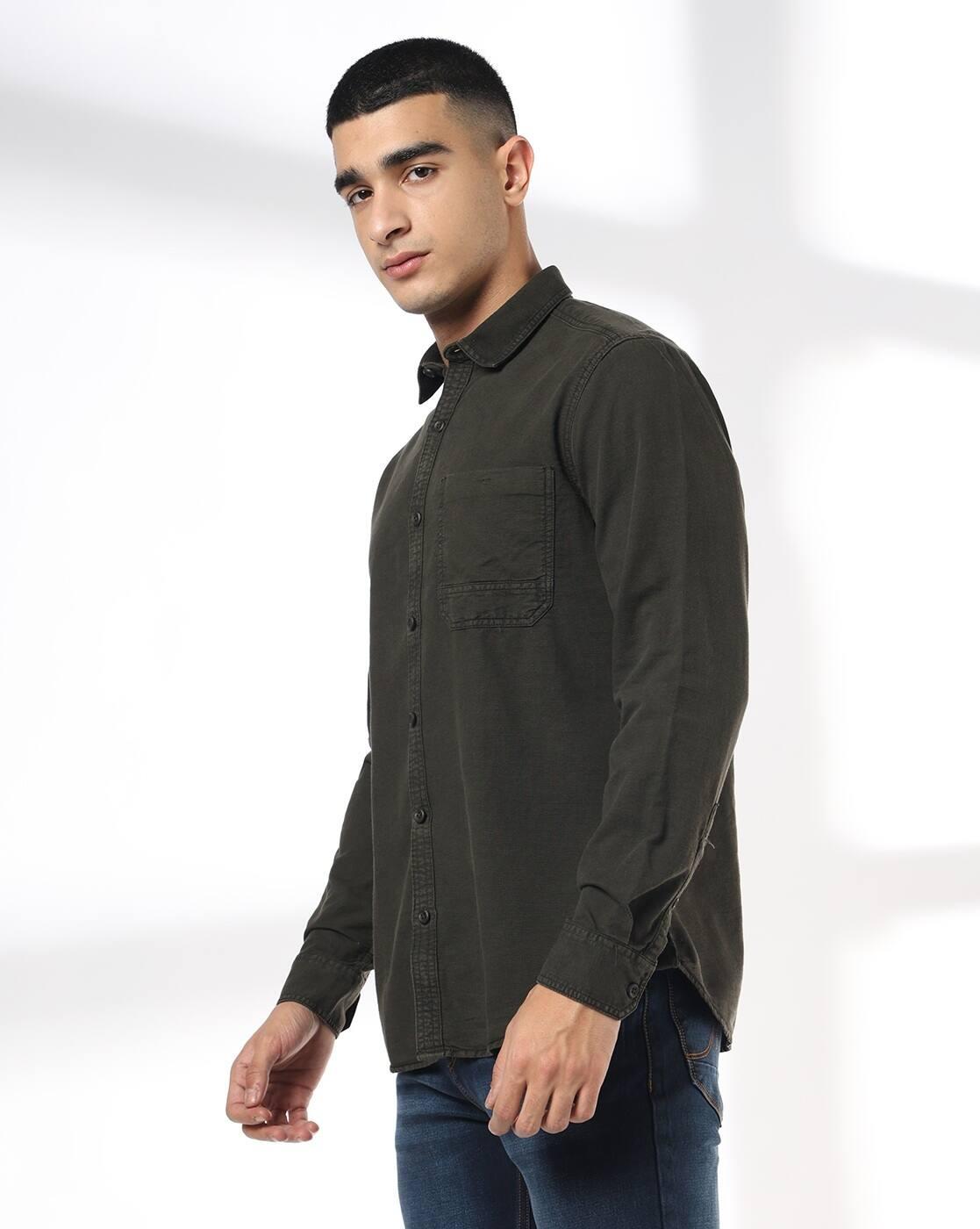 JOHN PLAYERS JEANS | Men Slim Fit Cotton Shirt with Patch Pocket|1