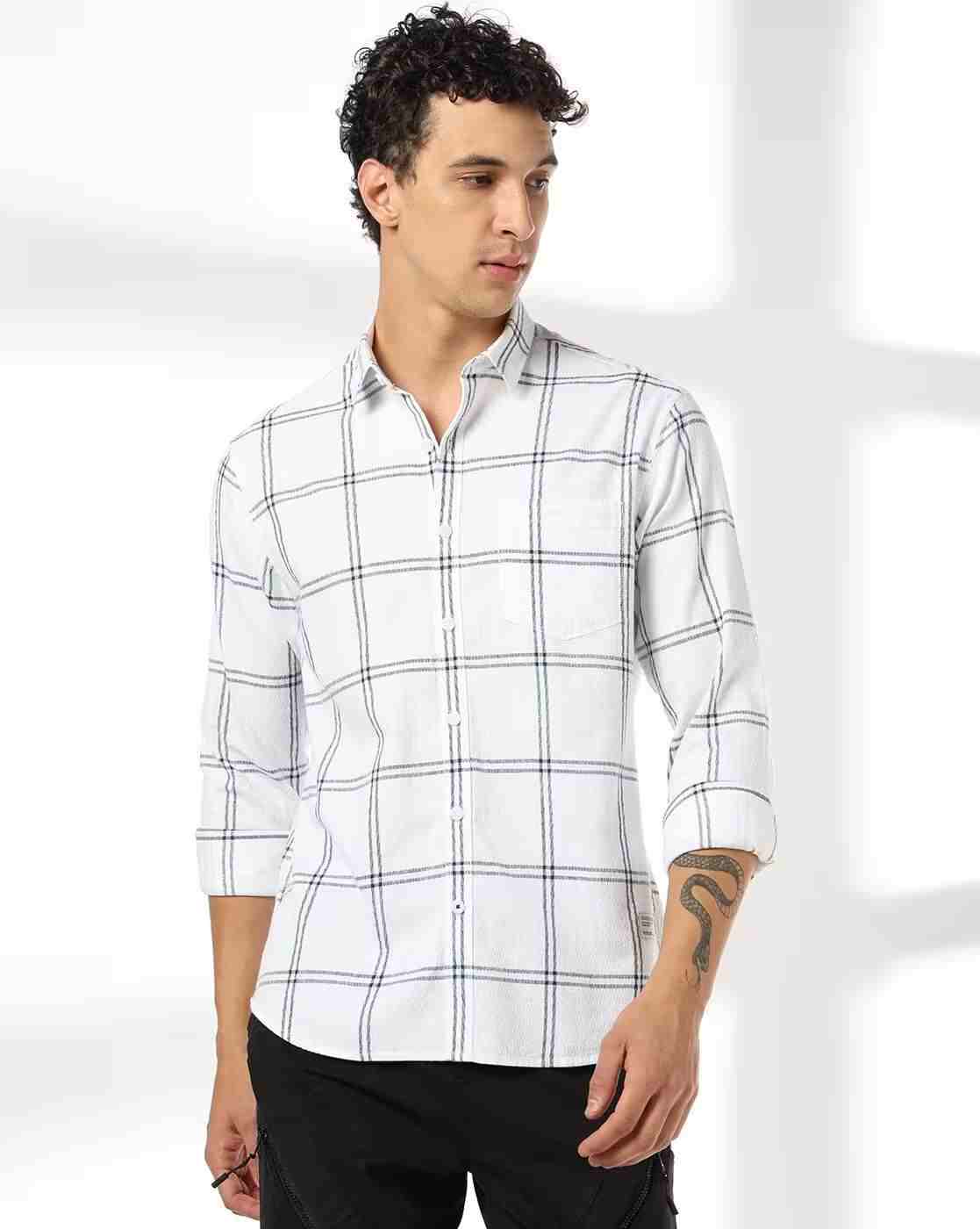 JOHN PLAYERS JEANS | Men Checked Slim Fit Cotton Shirt with Patch Pocket|0