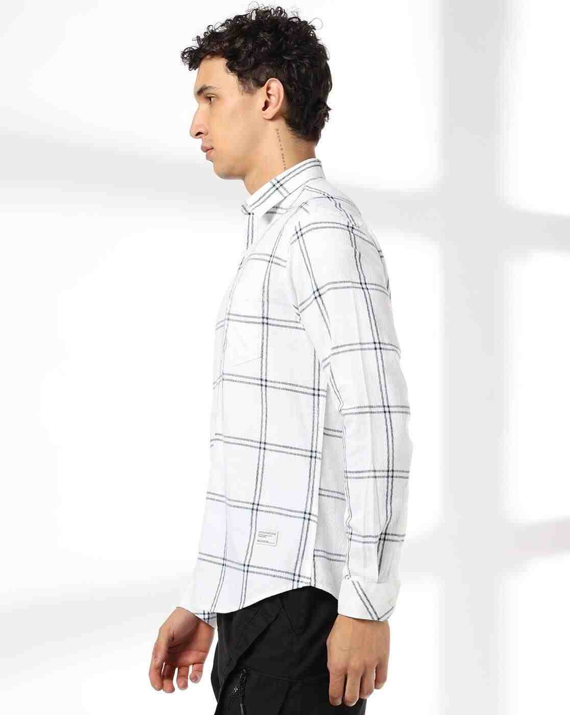 JOHN PLAYERS JEANS | Men Checked Slim Fit Cotton Shirt with Patch Pocket|1