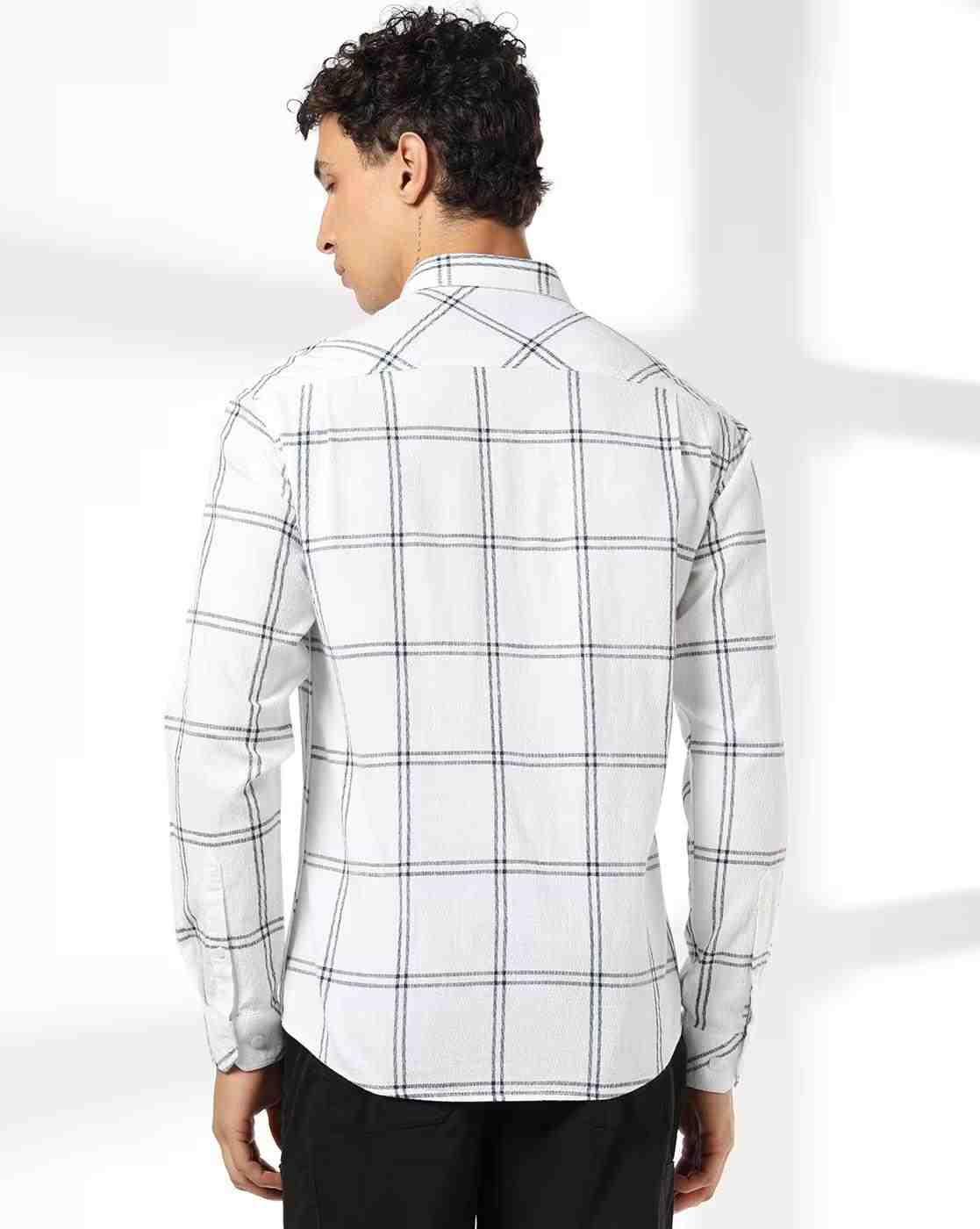 JOHN PLAYERS JEANS | Men Checked Slim Fit Cotton Shirt with Patch Pocket|2
