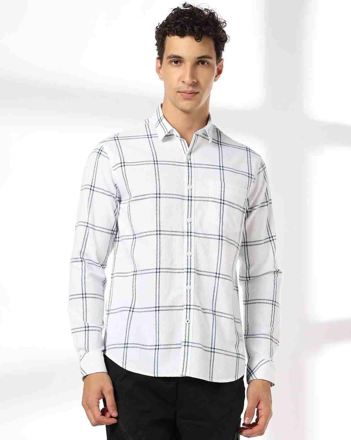 JOHN PLAYERS JEANS | Men Checked Slim Fit Cotton Shirt with Patch Pocket|3