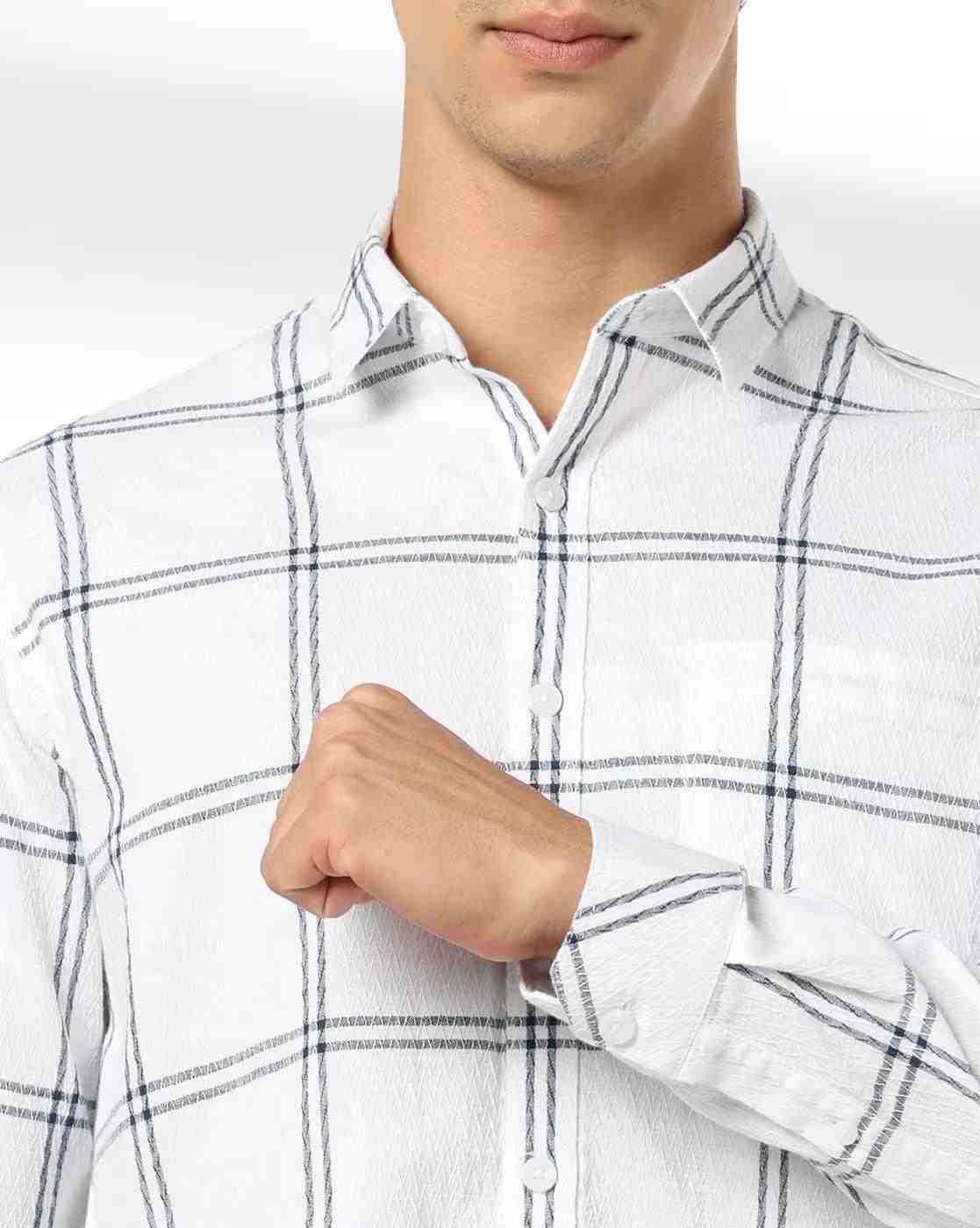 JOHN PLAYERS JEANS | Men Checked Slim Fit Cotton Shirt with Patch Pocket|4