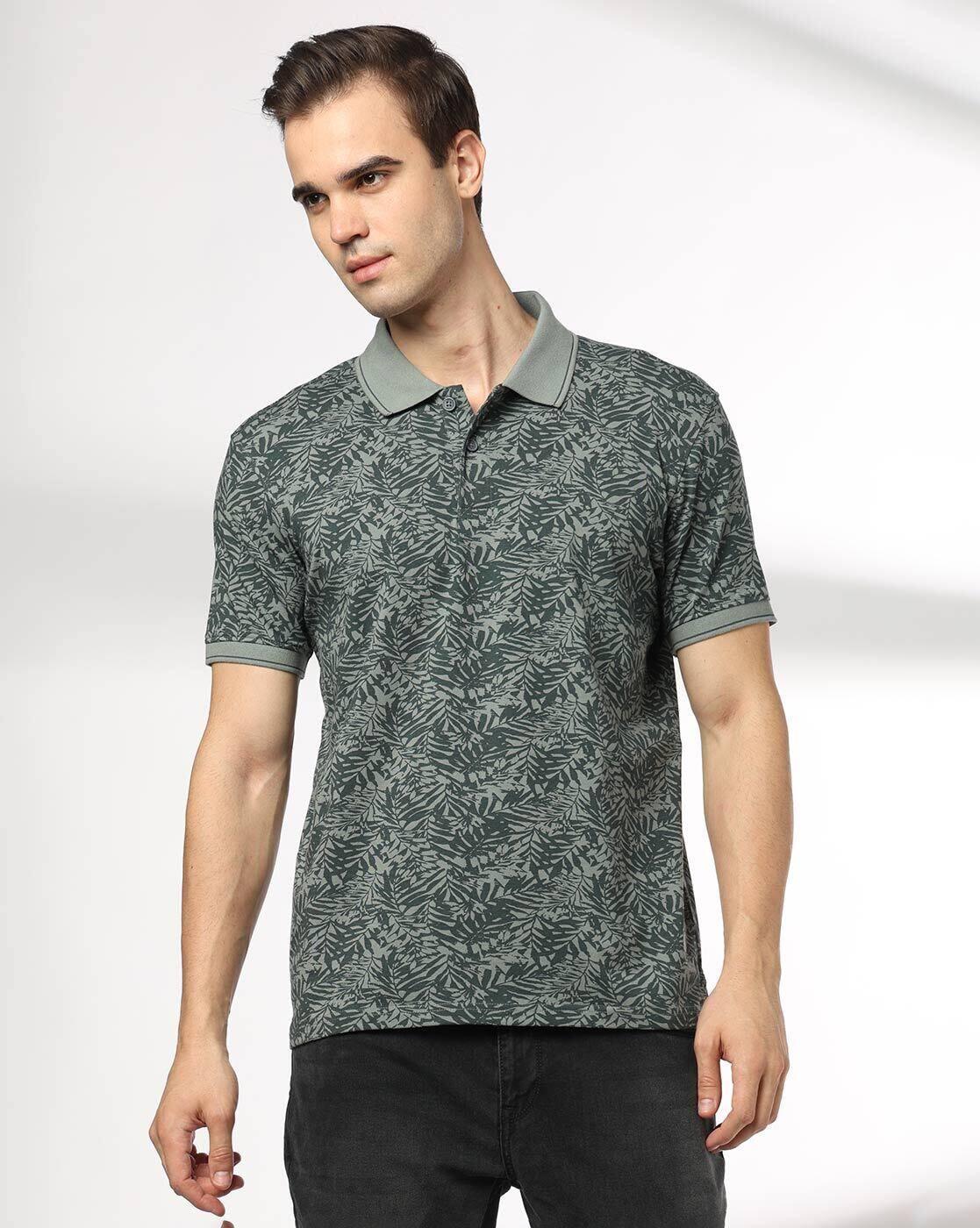 JOHN PLAYERS JEANS | Men Leaf Print Slim Fit Polo T-Shirt|0