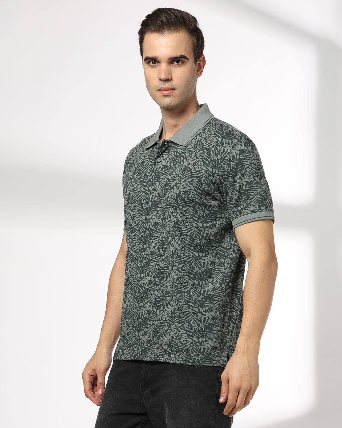 JOHN PLAYERS JEANS | Men Leaf Print Slim Fit Polo T-Shirt|1