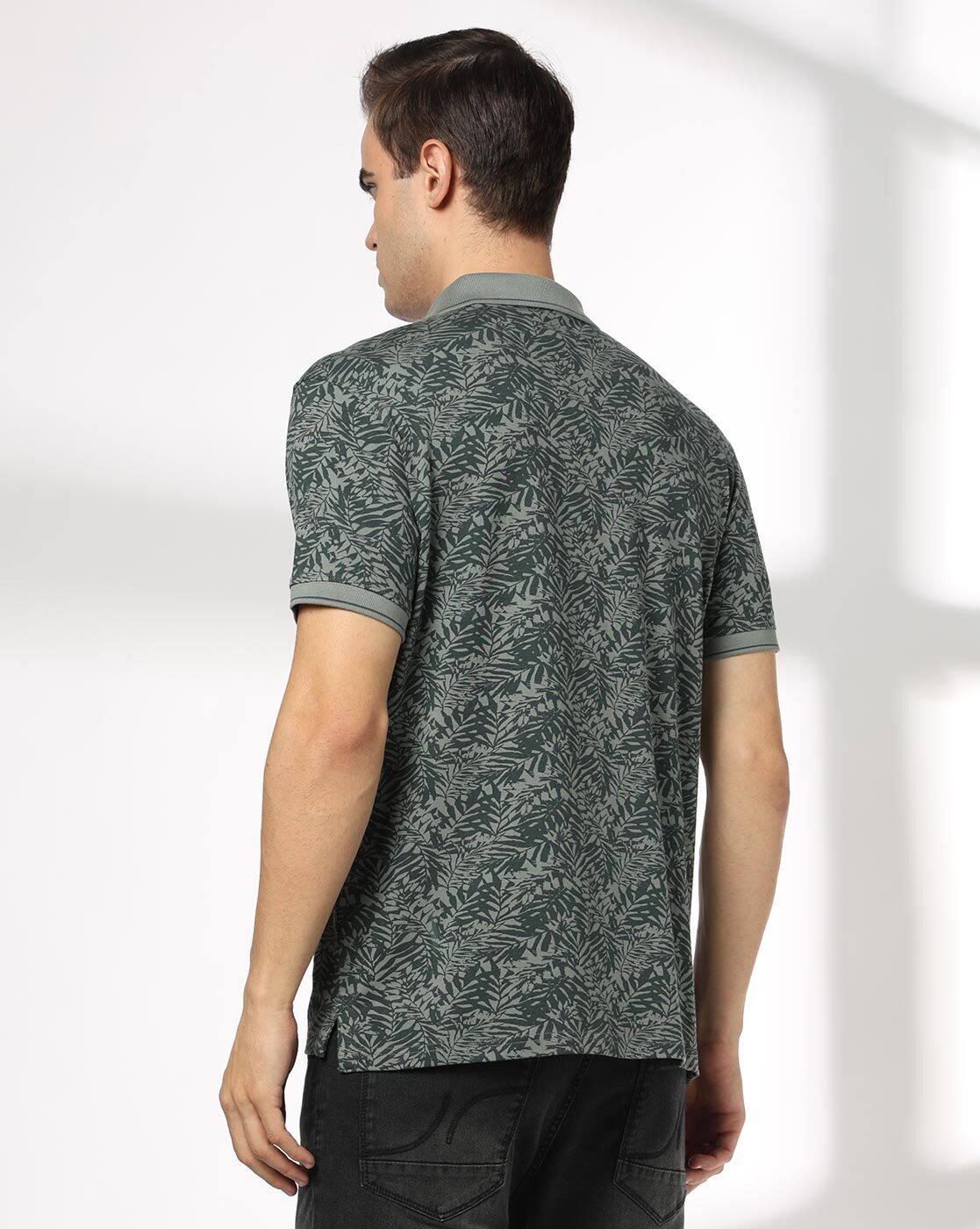 JOHN PLAYERS JEANS | Men Leaf Print Slim Fit Polo T-Shirt|2