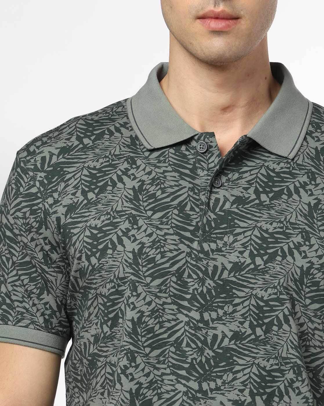 JOHN PLAYERS JEANS | Men Leaf Print Slim Fit Polo T-Shirt|3