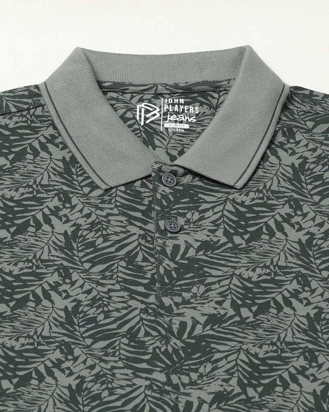 JOHN PLAYERS JEANS | Men Leaf Print Slim Fit Polo T-Shirt|4