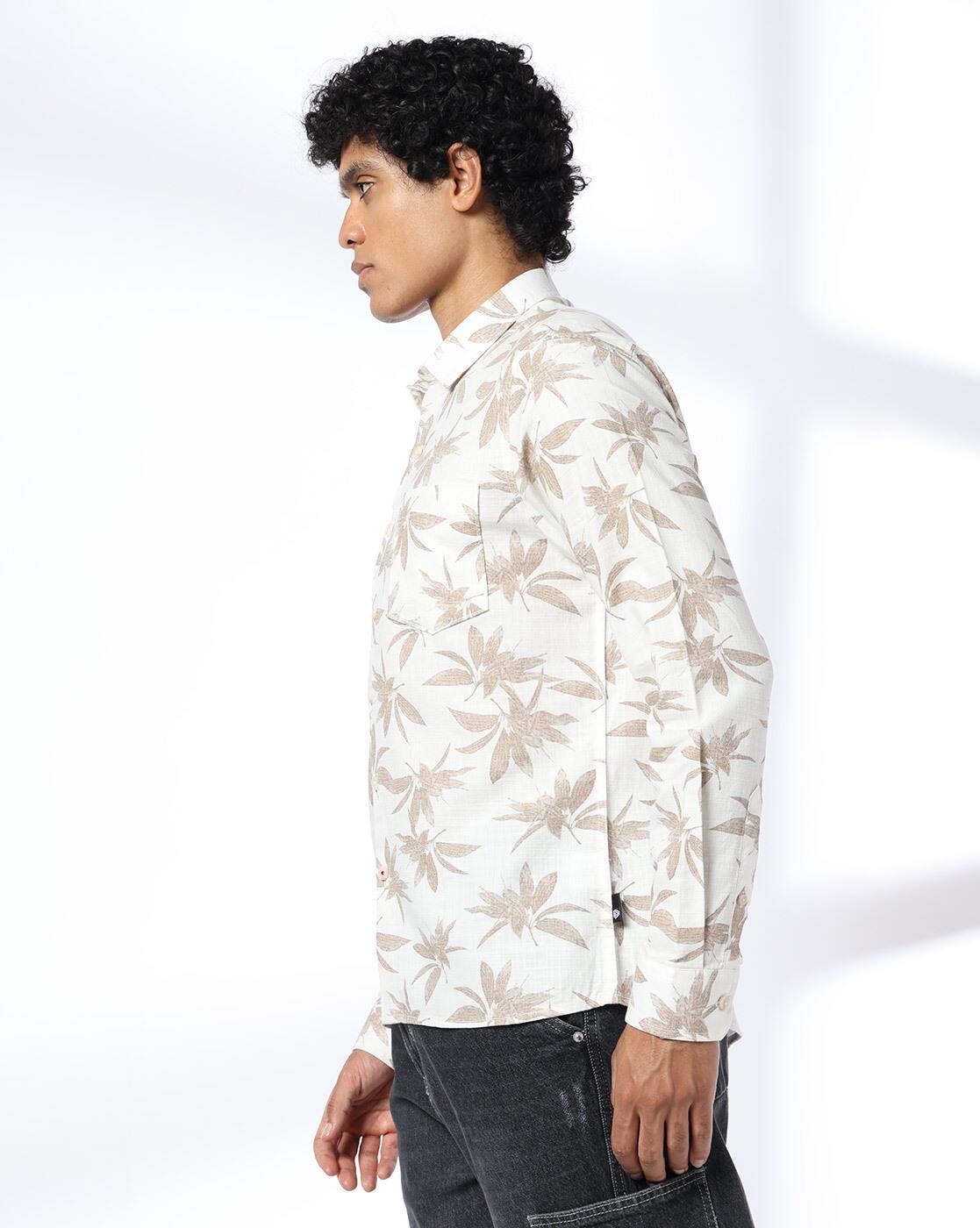 JOHN PLAYERS JEANS | Men Leaf Print Slim Fit Cotton Shirt with Patch Pocket|1