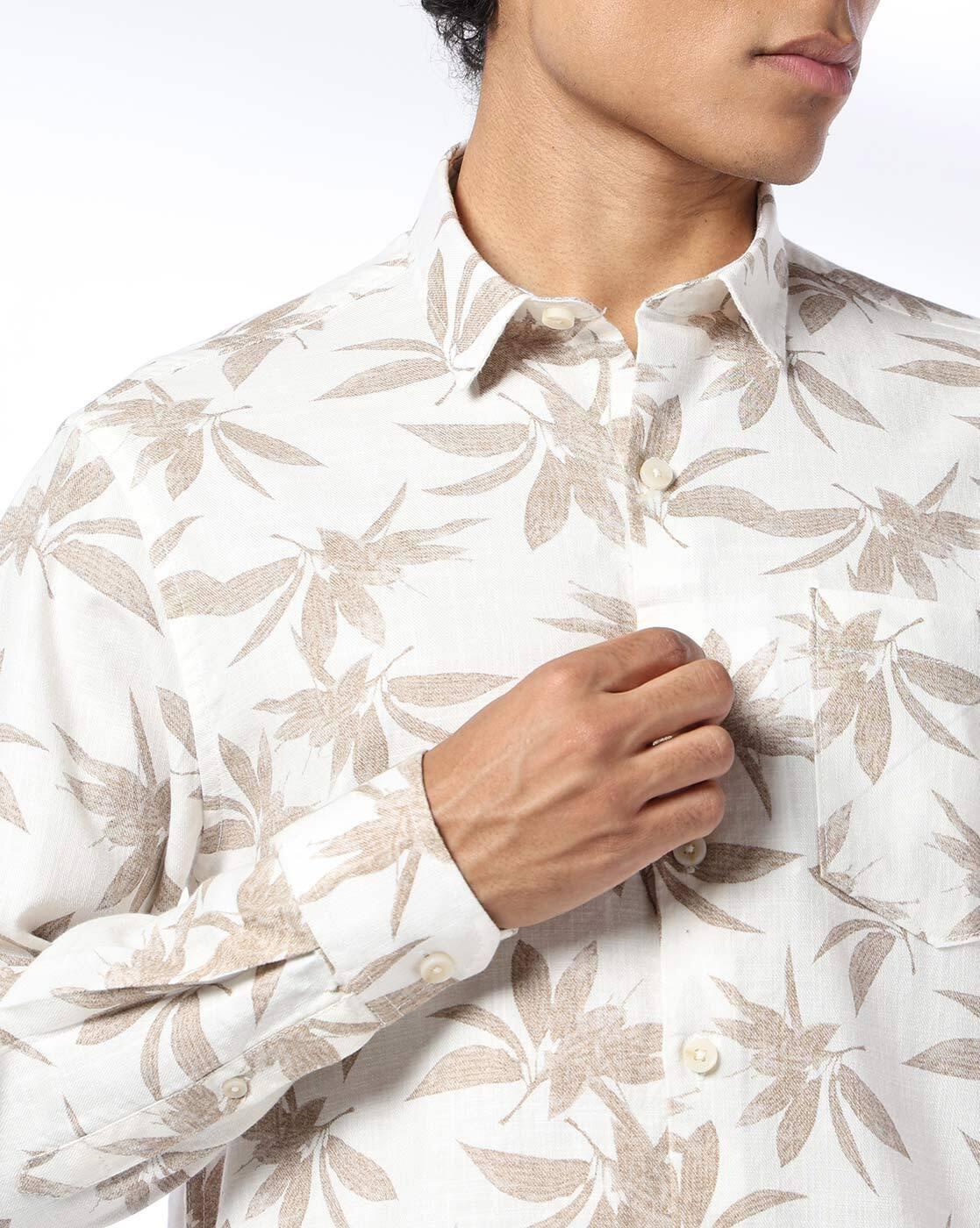 JOHN PLAYERS JEANS | Men Leaf Print Slim Fit Cotton Shirt with Patch Pocket|4