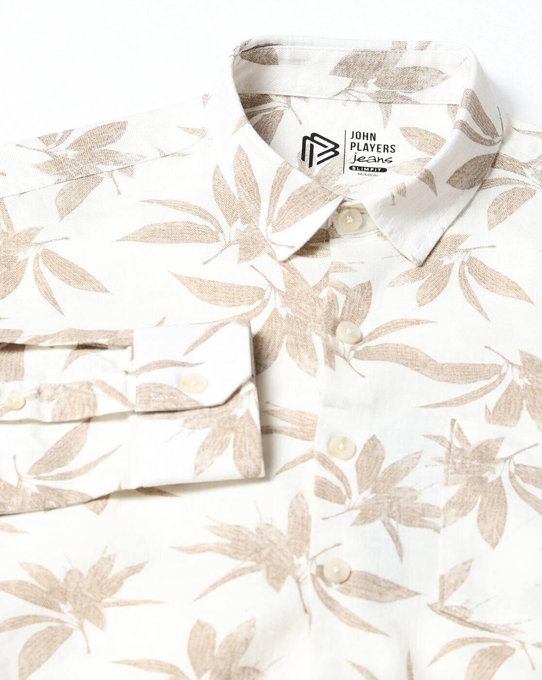 JOHN PLAYERS JEANS | Men Leaf Print Slim Fit Cotton Shirt with Patch Pocket|5