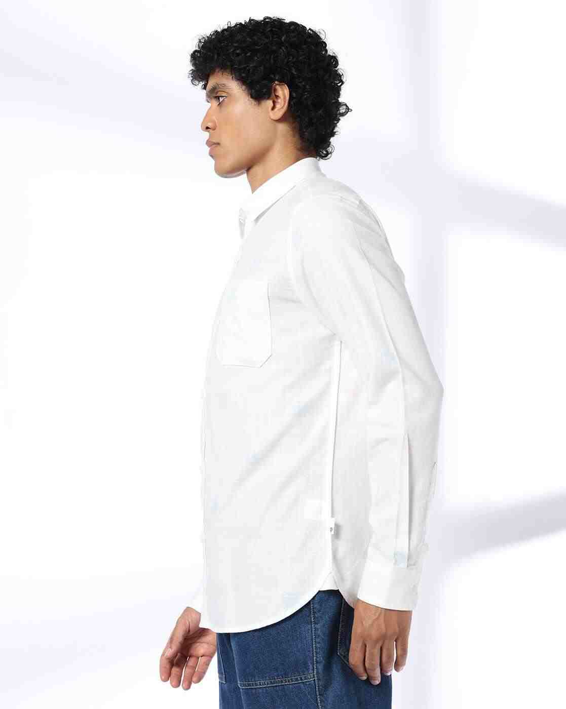 JOHN PLAYERS JEANS | Men Patterned Slim Fit Cotton Shirt with Patch Pocket|1