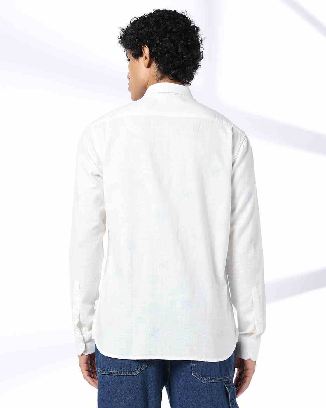 JOHN PLAYERS JEANS | Men Patterned Slim Fit Cotton Shirt with Patch Pocket|2