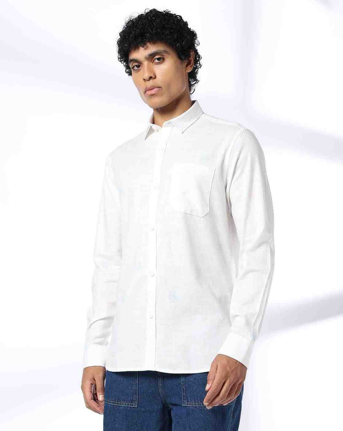 JOHN PLAYERS JEANS | Men Patterned Slim Fit Cotton Shirt with Patch Pocket|3