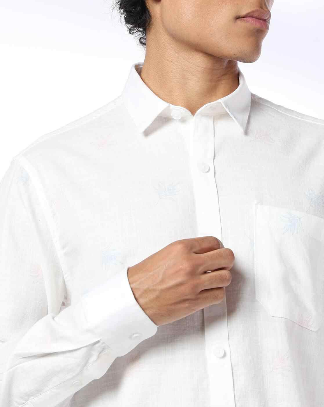 JOHN PLAYERS JEANS | Men Patterned Slim Fit Cotton Shirt with Patch Pocket|4