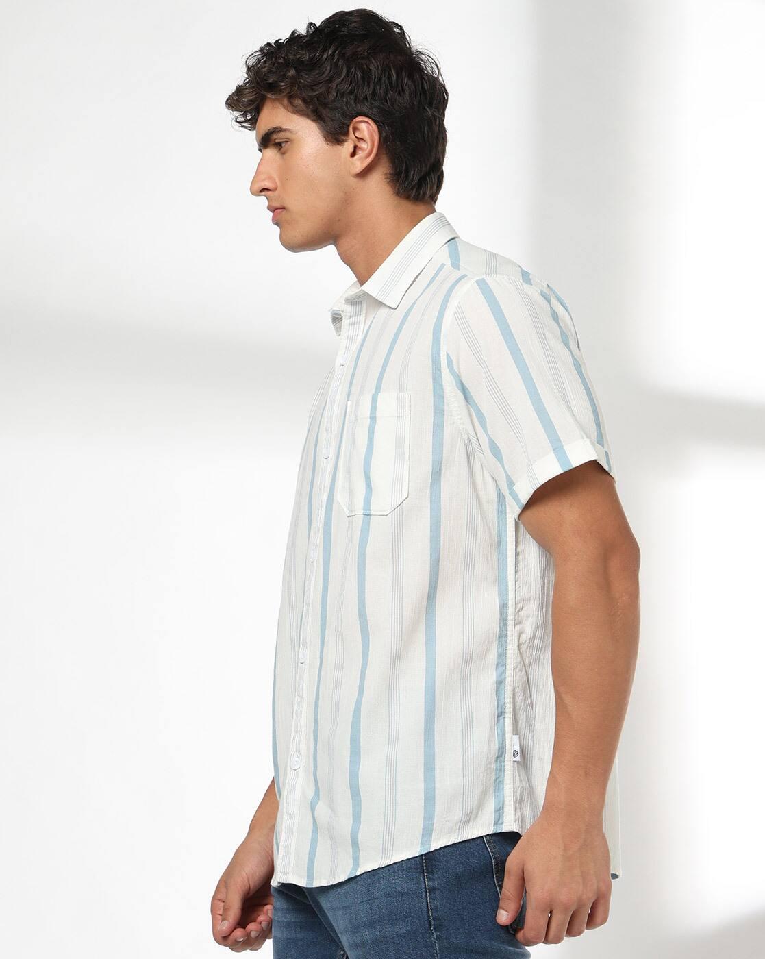JOHN PLAYERS JEANS | Men Striped Regular Fit Cotton Shirt with Patch Pocket|1