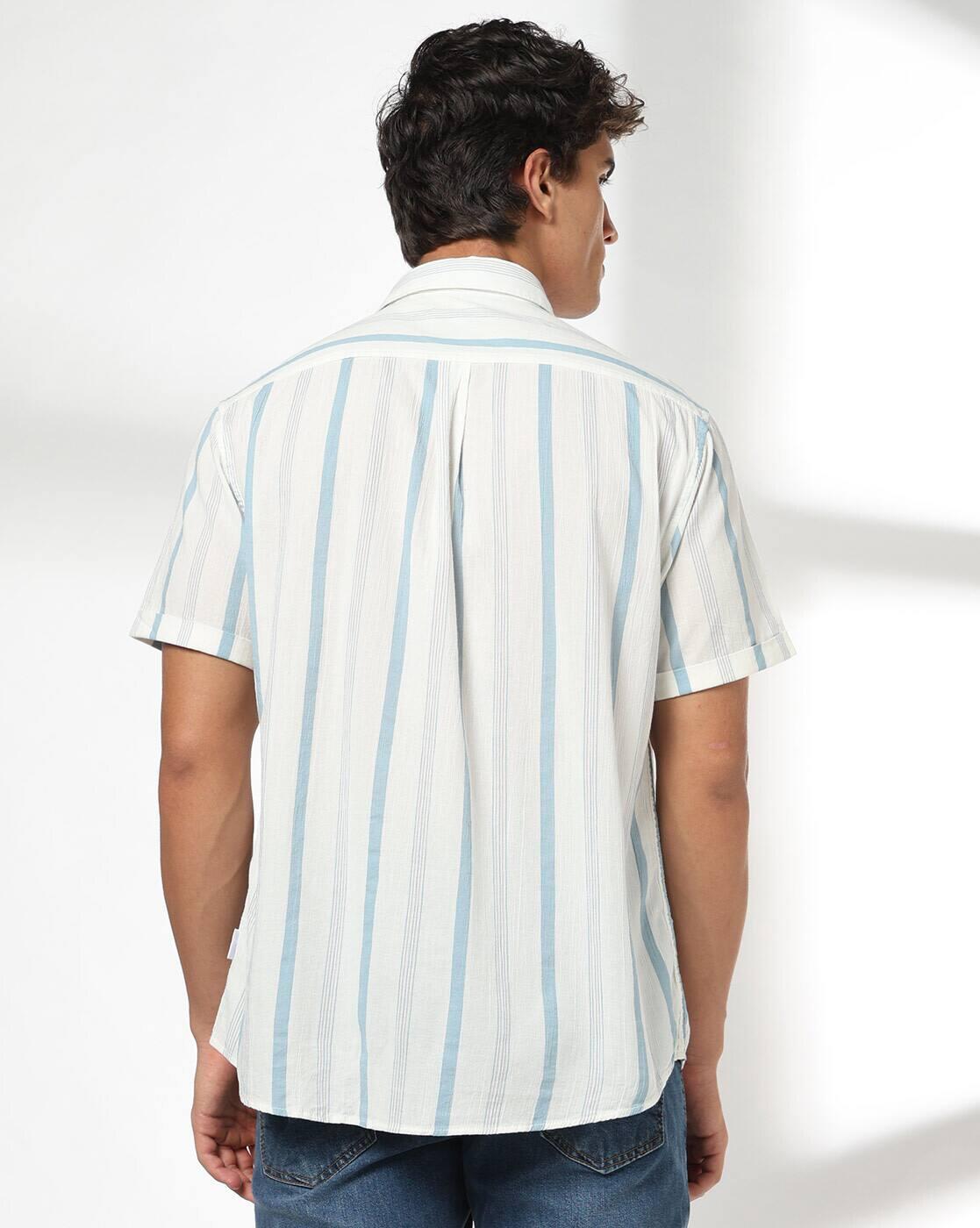 JOHN PLAYERS JEANS | Men Striped Regular Fit Cotton Shirt with Patch Pocket|2