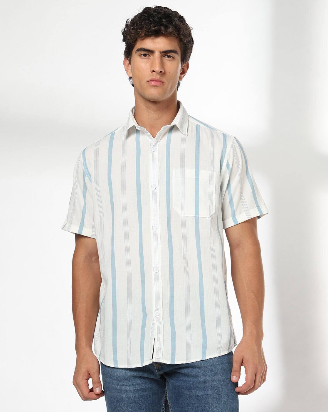 JOHN PLAYERS JEANS | Men Striped Regular Fit Cotton Shirt with Patch Pocket|3