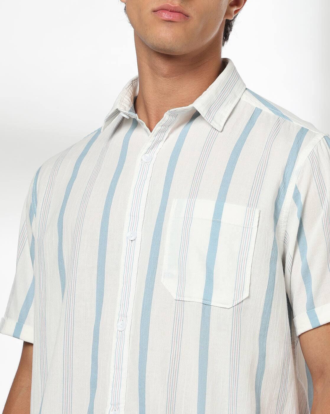 JOHN PLAYERS JEANS | Men Striped Regular Fit Cotton Shirt with Patch Pocket|4