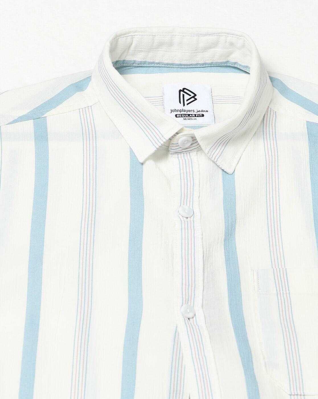 JOHN PLAYERS JEANS | Men Striped Regular Fit Cotton Shirt with Patch Pocket|5