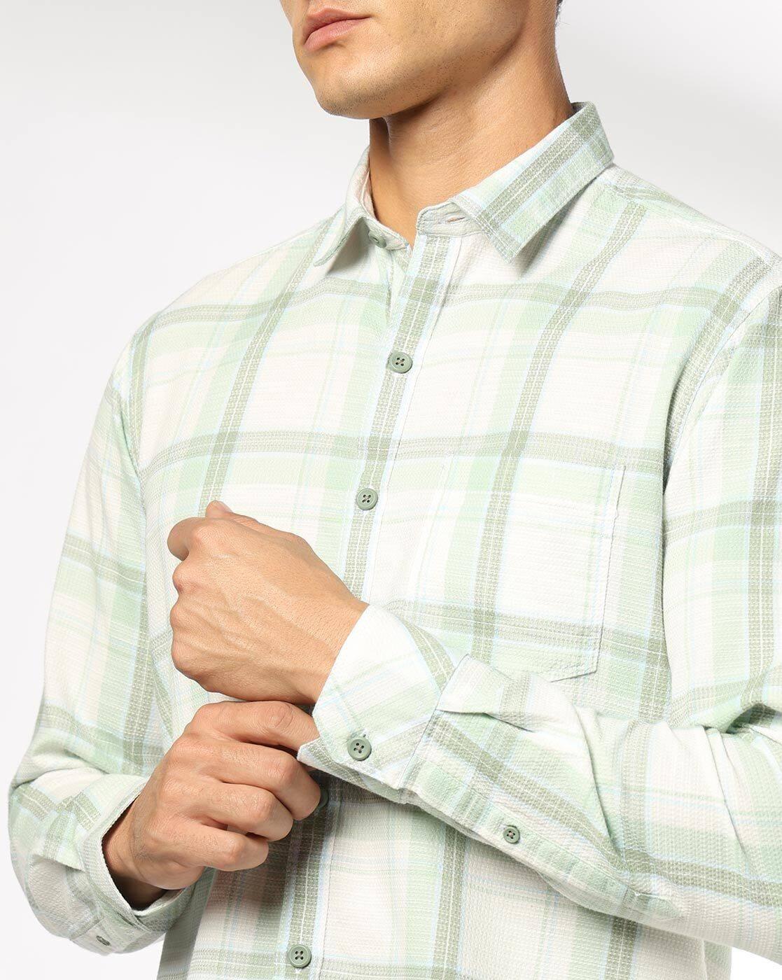 JOHN PLAYERS JEANS | Men Checked Slim Fit Cotton Shirt with Patch Pocket|4