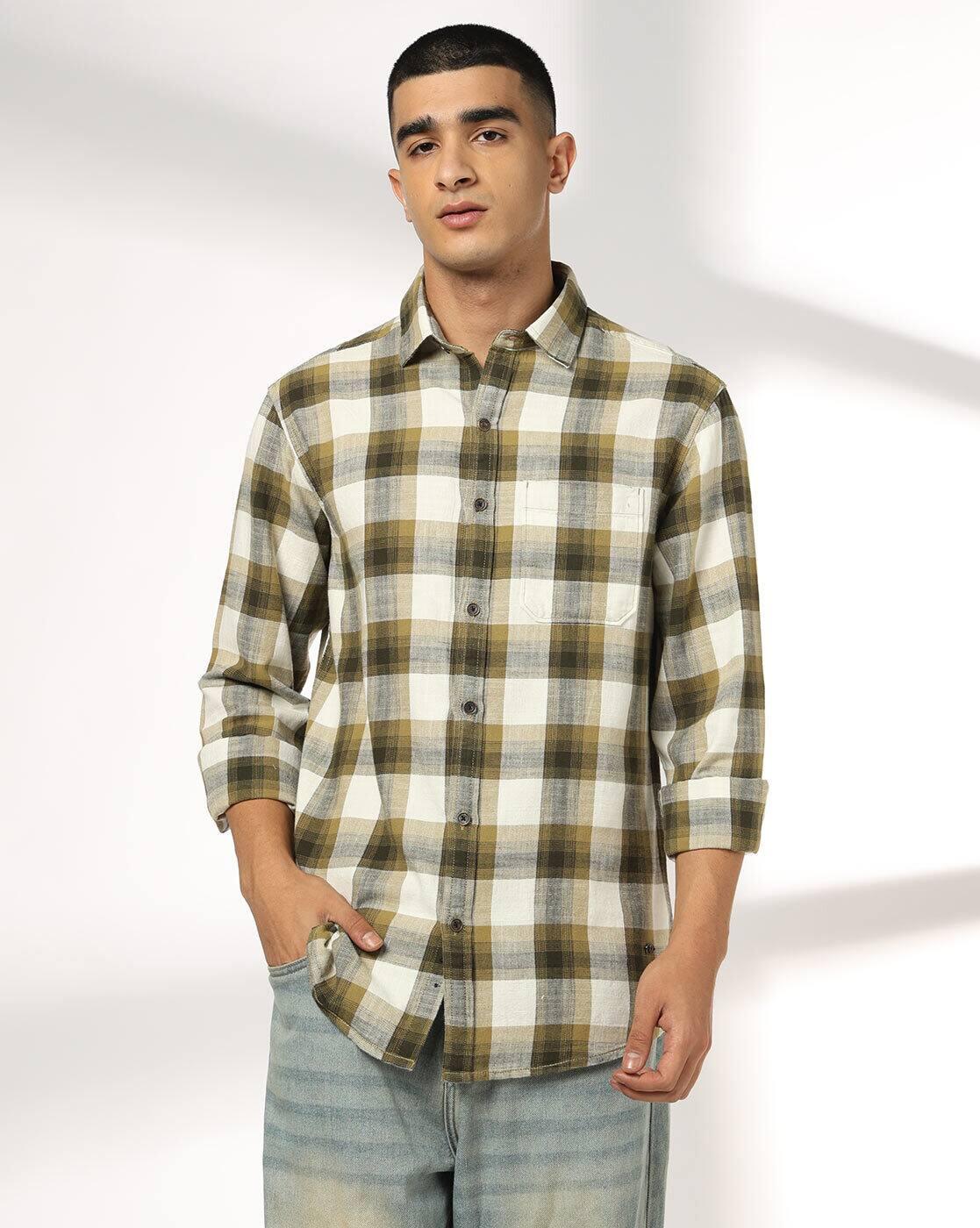 JOHN PLAYERS JEANS | Men Checked Slim Fit Cotton Shirt with Patch Pocket|0