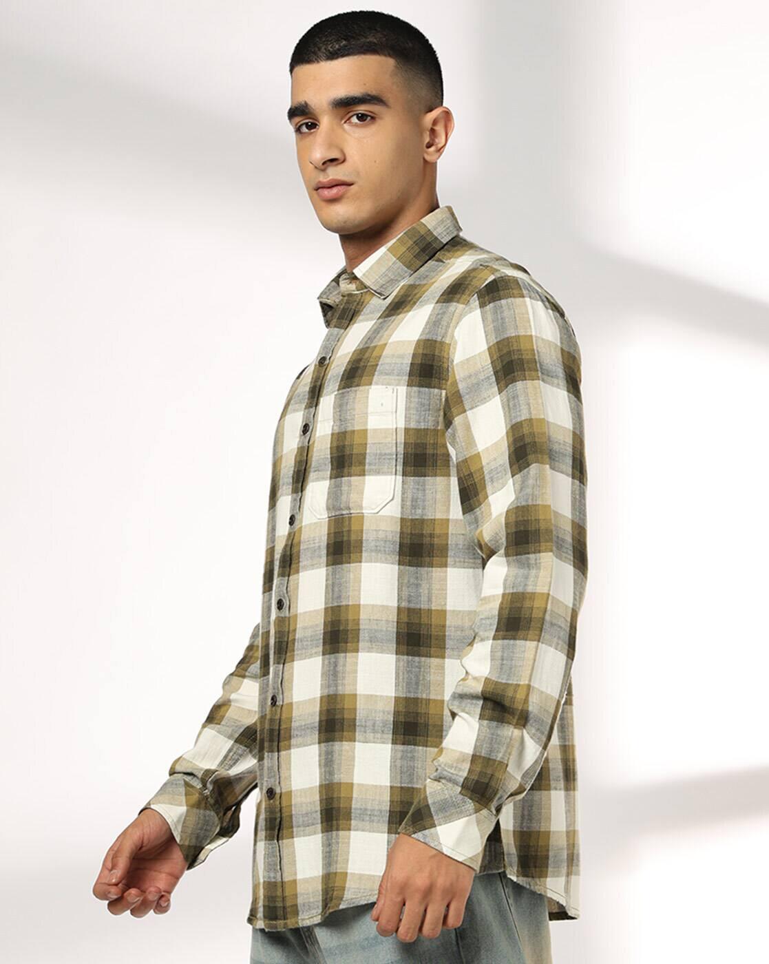 JOHN PLAYERS JEANS | Men Checked Slim Fit Cotton Shirt with Patch Pocket|1