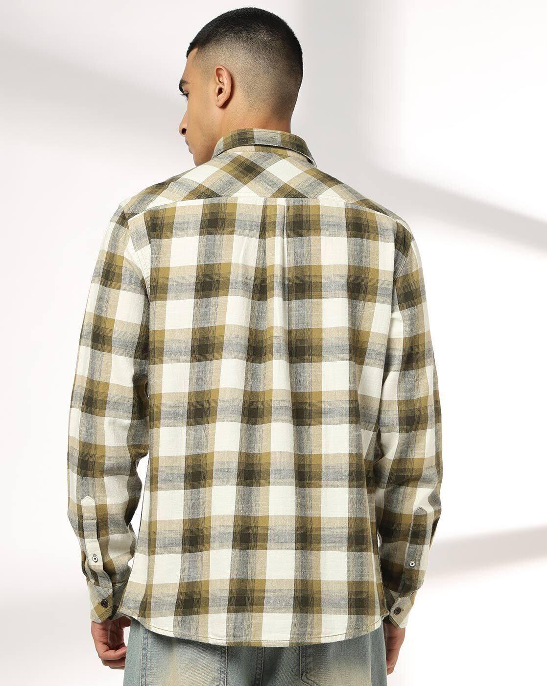 JOHN PLAYERS JEANS | Men Checked Slim Fit Cotton Shirt with Patch Pocket|2
